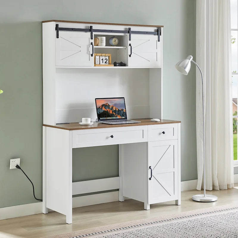 Landhausstil-Computerschreibtisch mit Aufsatz und Ladestation für Home Offices oder Studentenarbeitsplätze