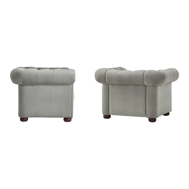Getufteter Chesterfield-Sessel mit Rollarmlehnen und Kugelfüßen