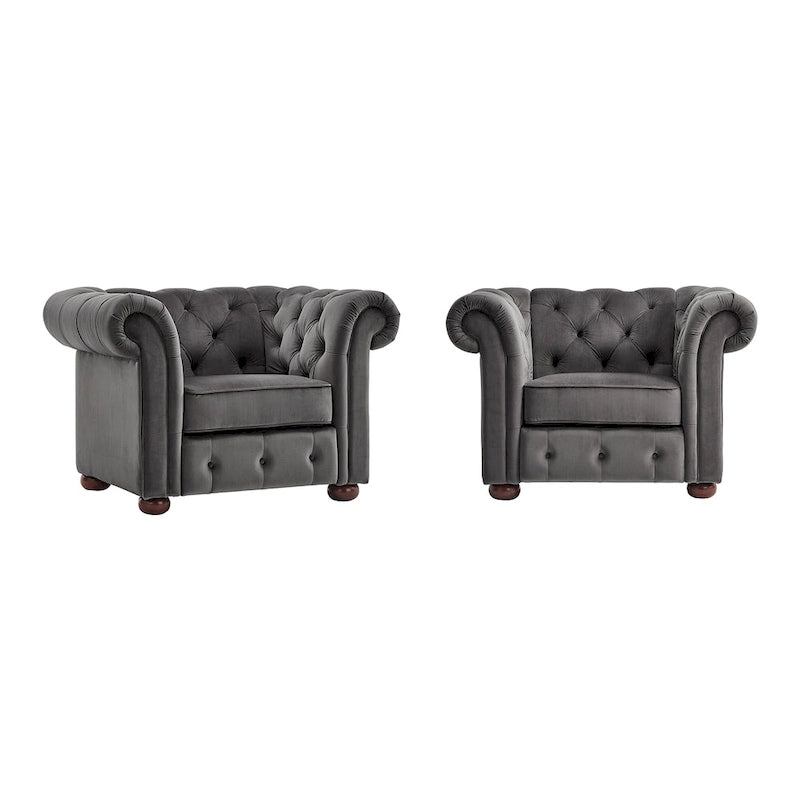 Getufteter Chesterfield-Sessel mit Rollarmlehnen und Kugelfüßen
