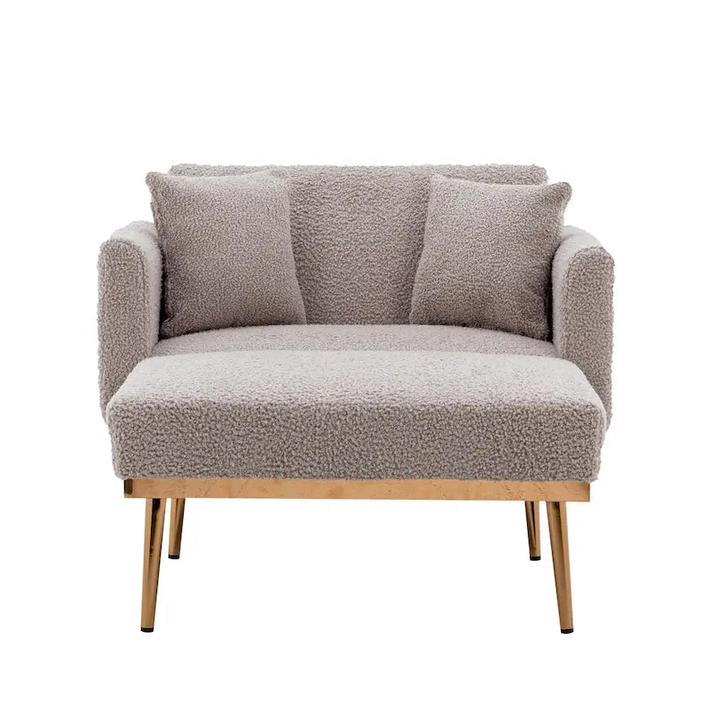 Schlafsofa-Sessel für das Wohnzimmer, mit Teddyfell bezogen und roségoldenen Füßen