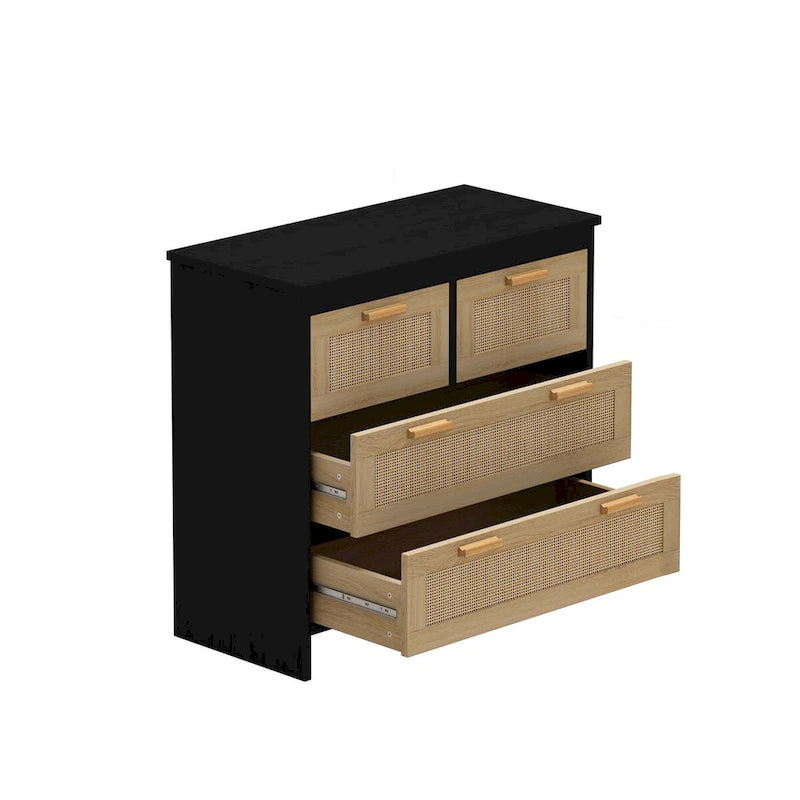 Rattankommode mit 4 Schubladen für Schlafzimmer, Wohnzimmer und Flur
