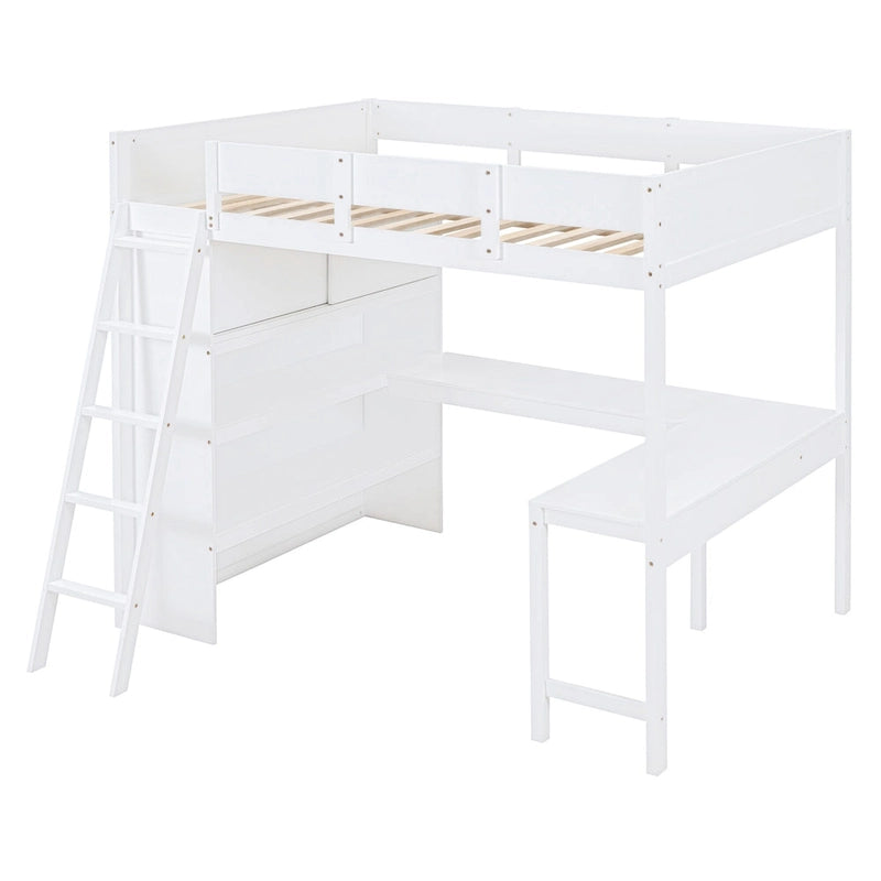 Hochbett in voller Größe mit Schreibtisch und Regal