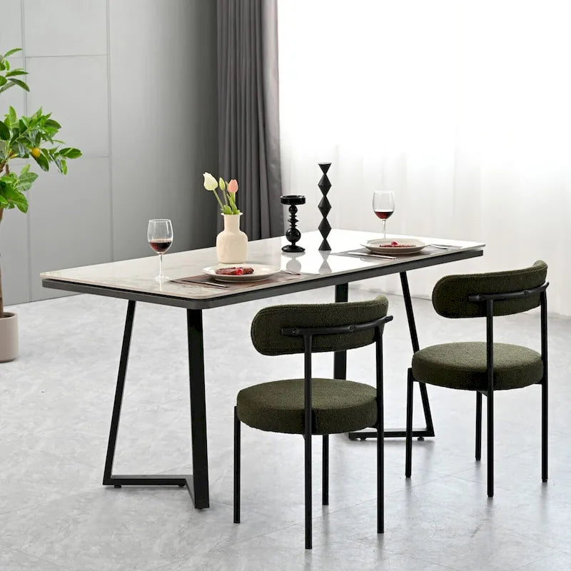Bouclé Esszimmerstühle 2er-Set, geschwungene Rückenlehne im Mid-Century Modern Stil